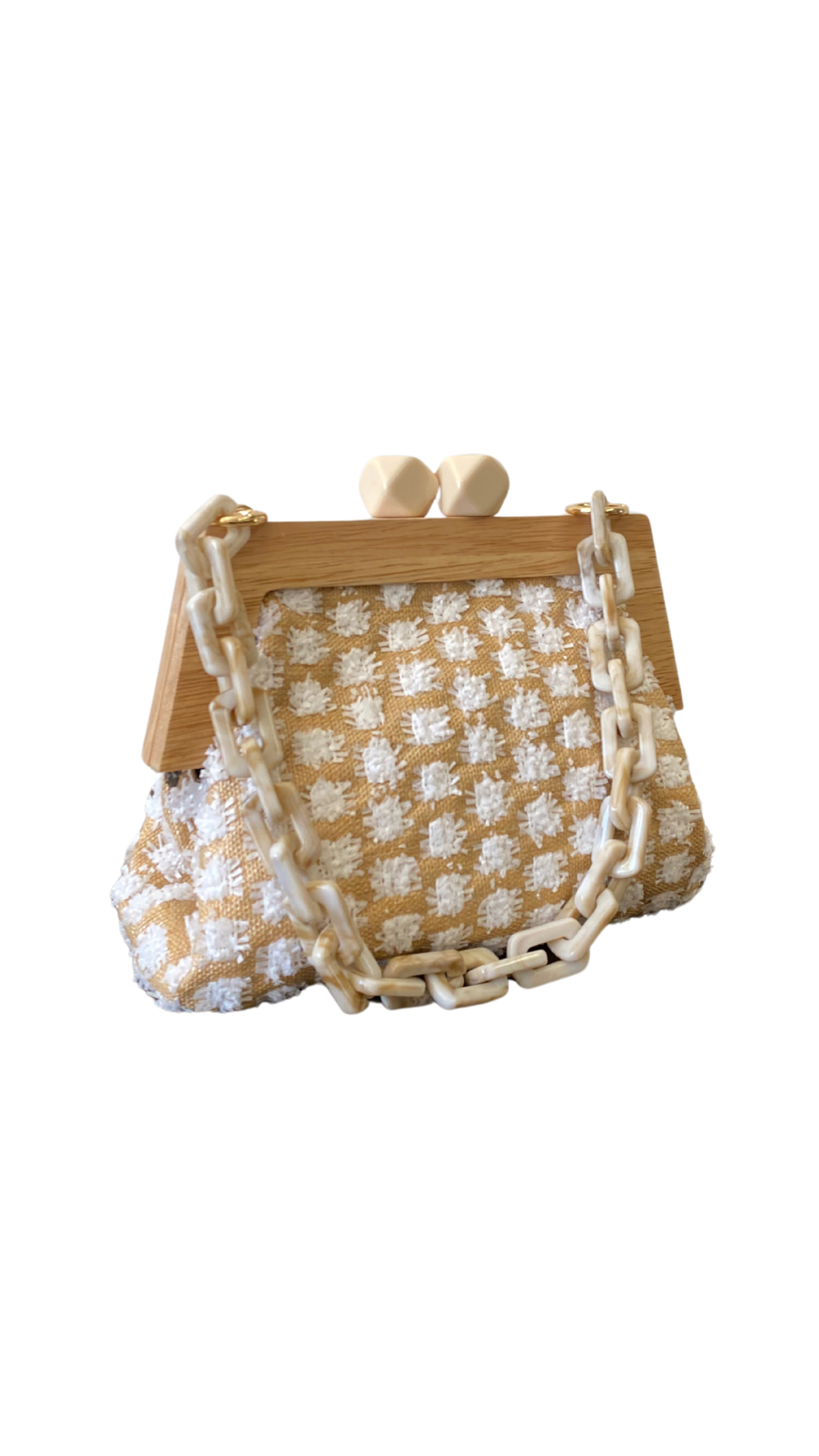 clutch cadena y piedra blanco