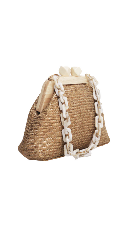 Clutch cadena y piedra beige