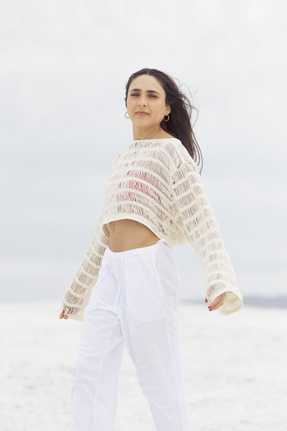 Crop top deshilado hueso