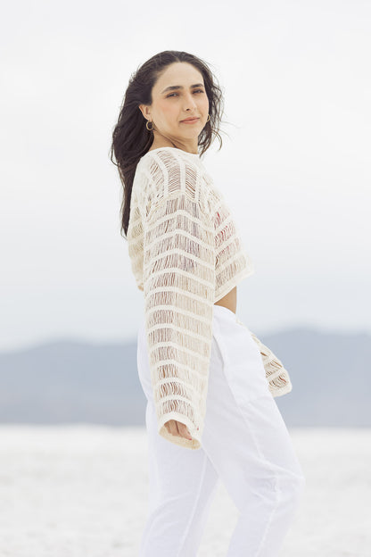 Crop top deshilado hueso