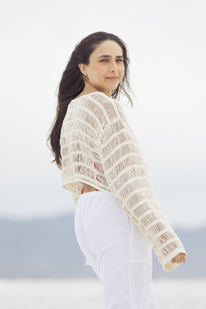 Crop top deshilado hueso