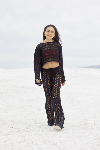 Crop top deshilado negro