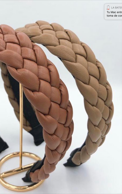 Diadema piel trenza cafe