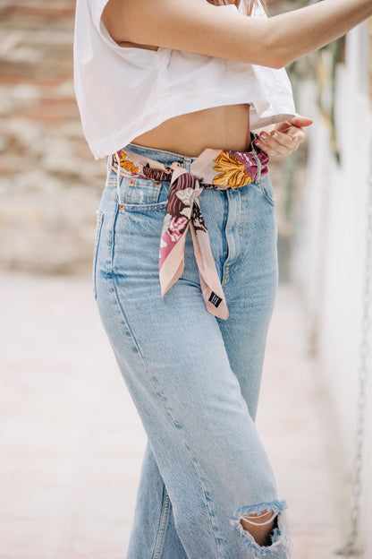 Pañuelo hojas rosas