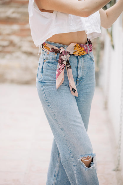 Pañuelo hojas rosas