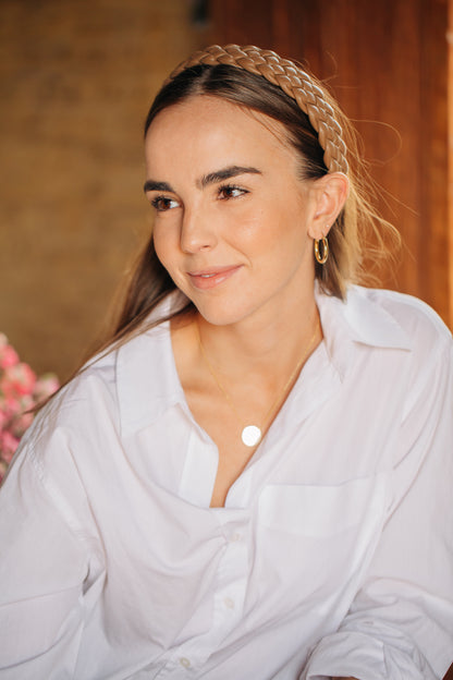 Diadema piel trenza cafe