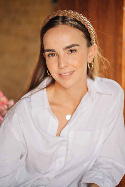 Diadema piel trenza cafe