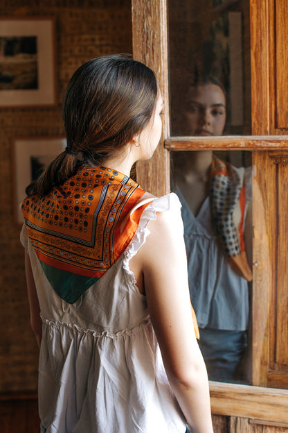 Pañuelo Patchwork naranja con verde