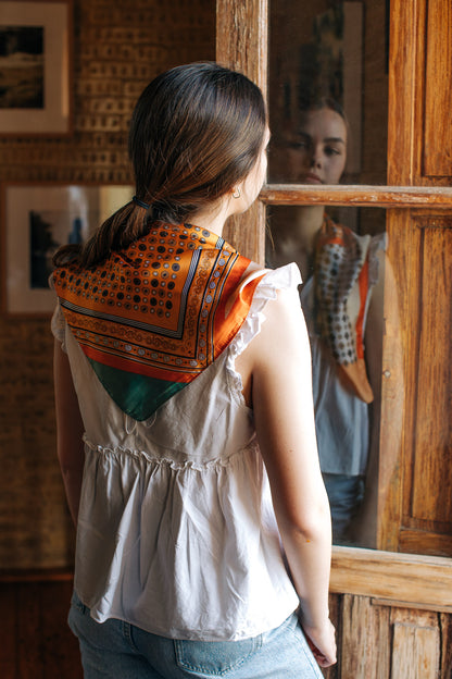 Pañuelo Patchwork naranja con verde